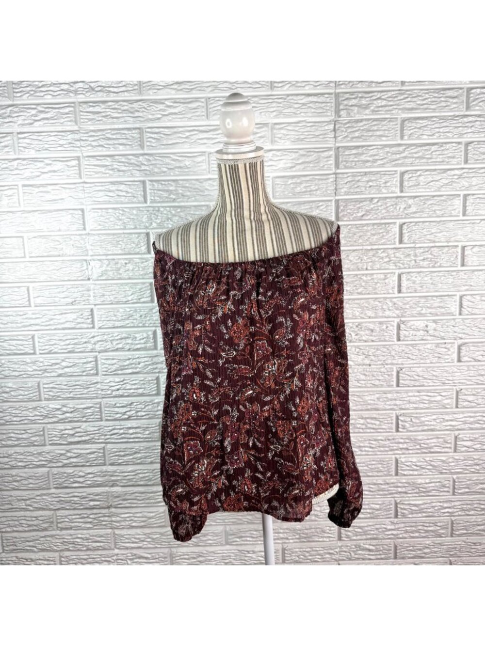 Loft Burgundy Floral Off the Shoulder Peasant Blouse Shirt Size Extra Large NWT